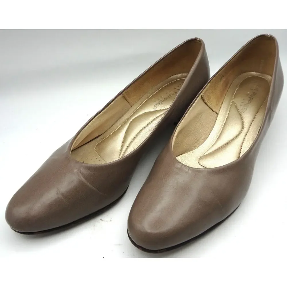 Hush Puppies Light Brown Taupe Leather Pumps Low Heel Round Toe Comfort 9.5M